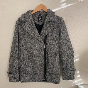 Black and Gray Speckled, Lapelled Coat With